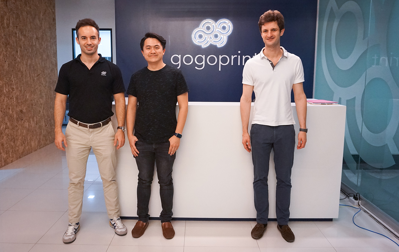 (From left) Gogoprint co-founder David Berghaeuser; Prinzio founder Riky Tenggara; and Gogoprint co-founder Alexander Suess