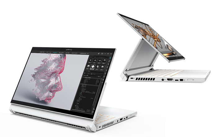 The ConceptD 3 Ezel convertible notebook has a unique hinge, that allows a certain degree of versatility with six usage modes.