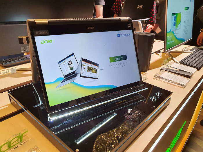 The Acer Spin 3. What’s unique about the model is its 360-degrees hinge that allows users to fold the screen all the way back.