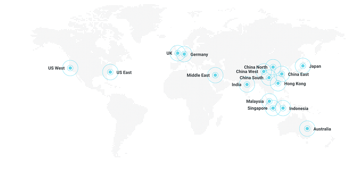 Global footprint: Alibaba Cloud’s global availability zone including Asia Pacific where it has 15 availability zones outside of China.