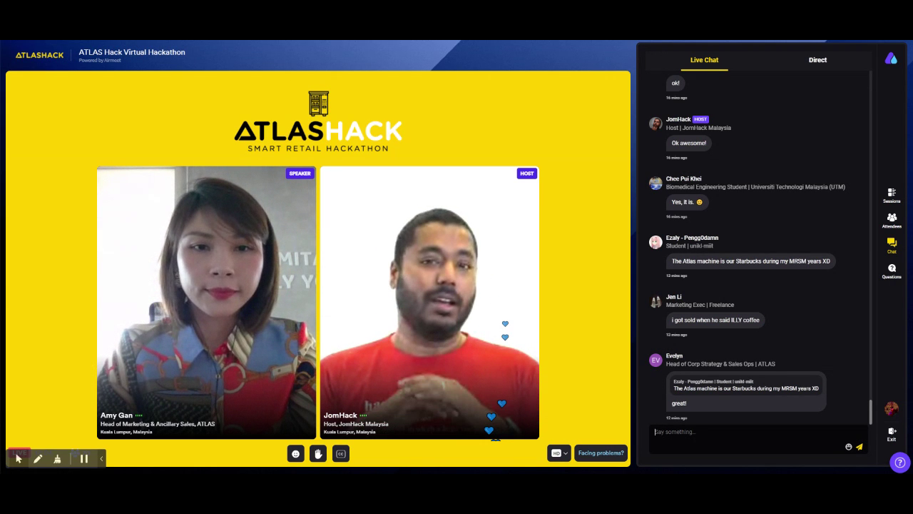 Amy Gan, the head of Marketing and Ancillary Sales of ATLAS Vending (left) during the virtual hackathon