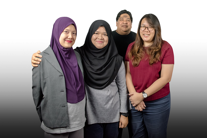 (L to R): The team behind BACflix. Jasbirizla Ilia, Learning and Development Manager, Nur Akalili Amin, Instructional Design, Senior Executive and Jennifer Low, CEO. Raja Singham, founder of BAC Education Group is behind.