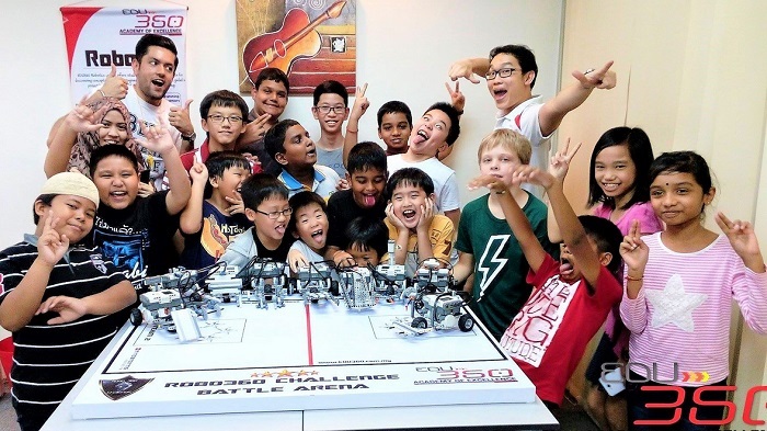 Kids at a Digital Maker Hub, Edu360 in KL whooping it up after a class. 