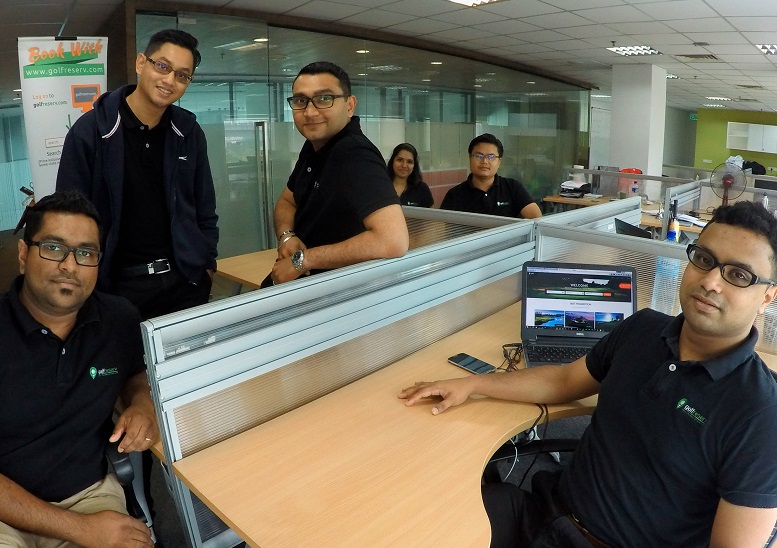 Golfreserv founder and CEO Prathib Sooria (sitting, first from left) and his team.