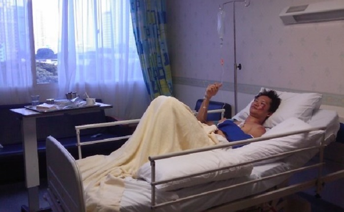 Johnson Lam in hospital recovering from his near fatal off trail bike accident in Penang in 2010. The experience changed the trajectory and purpose of his life. Pic courtesy of Johnson Lam.