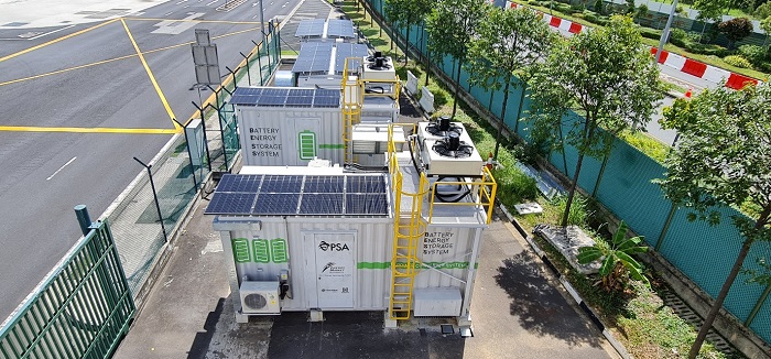 The setup consists of two Battery Containers and two Power Conversion System (PCS) containers. pic credit: PSA 