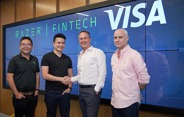(From left) Razer chief strategy officer Lee Limeng; Razer cofounder and CEO Tan Min-Liang; Visa Asia Pacific regional president Chris Clark; and Visa head of Asia Pacific Solutions, Cietan Kitney.