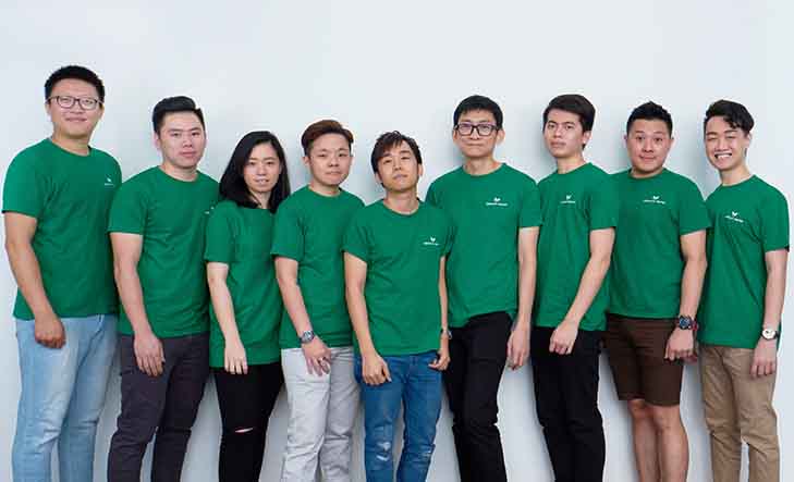 Signature Market co-founders Edwin Wang (fourth left) and John Cheng (fifth right) with their team