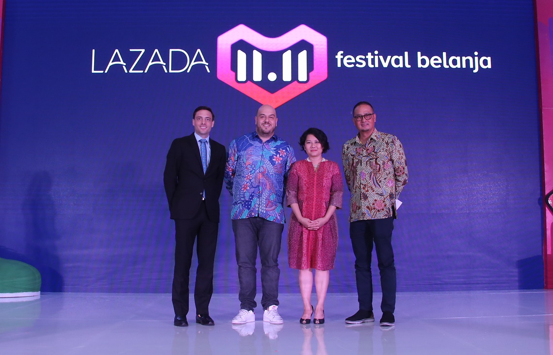 (From left) EIU Asia global chief economist and MD Simon Baptist; Lazada Indonesia CEO Alessandro Piscini; CMO Monika Rudijono; and Indoneian Ministry of Communications and Information director of information application Semuel Abrijani Pangerapan