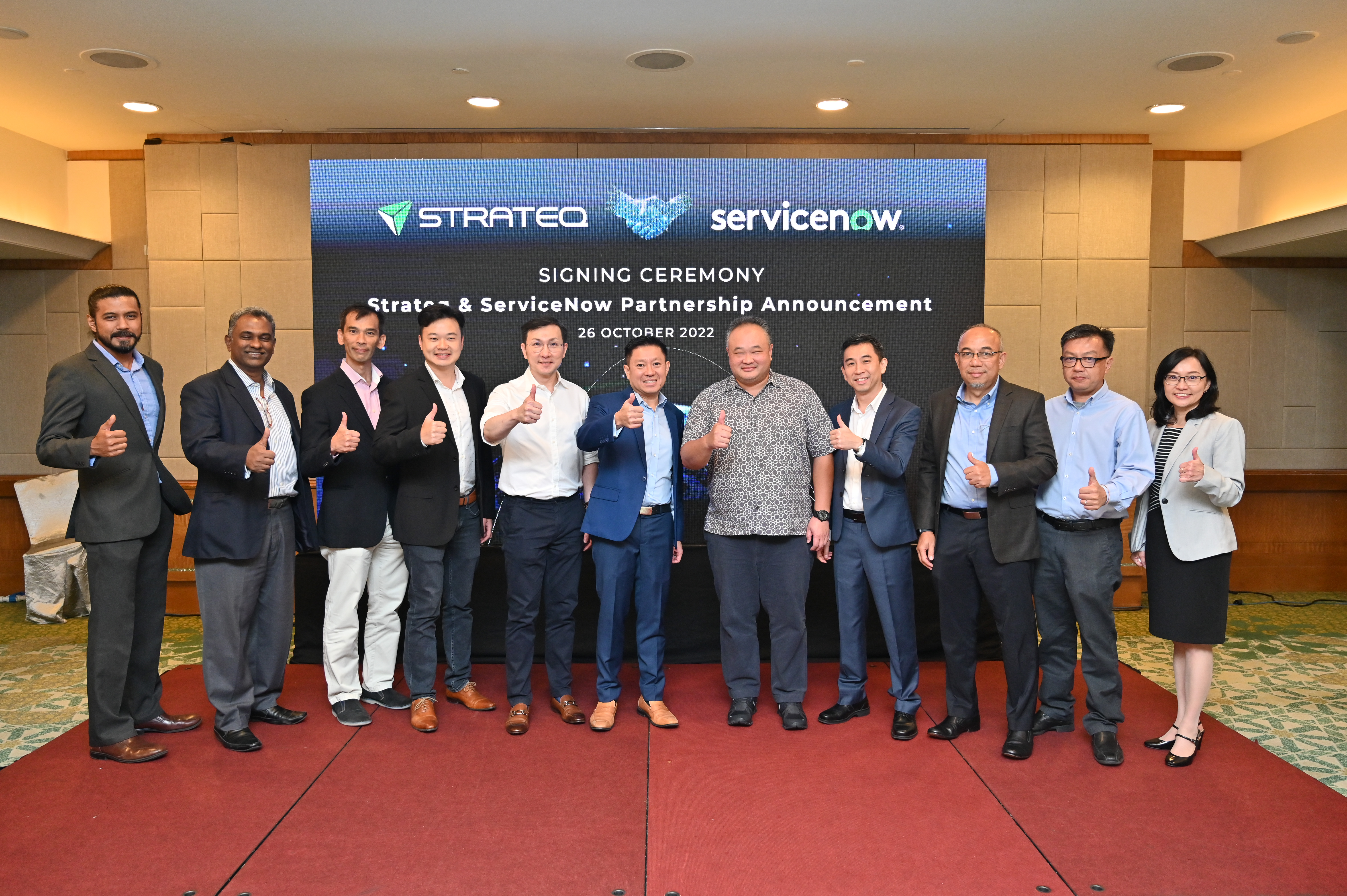 Representatives of Strateq and ServiceNow during the collaboration announcement. Tan Seng Kit, Strateq group MD of Strateq is 5th from right.