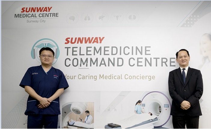 Sunway Medical Centre’s medical director Dr Seow Vei Ken (left) and CEO Bryan Lin Boon Diann believe that the Telemedicine Command Centre is timely, given the current Covid-19 pandemic situation.