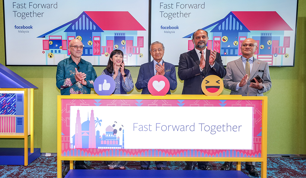 (From left) Facebook APAC VP Dan Neary; Facebook Malaysia country director Nicole Tan; Prime Minister Dr Mahathir Mohamad; Malaysian Communications Minister Gobind Singh Deo; and MCMC chairman Al-Ishsal Ishak