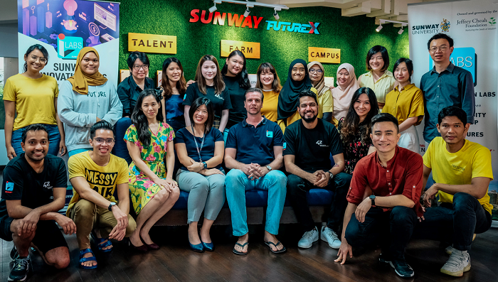 Matt van Leeuwen (seated 3rd from left), Sunway Group CIO and iLabs Director, and his team. Jeff Sandhu, head 42KL is 4th from left with Dr Melissa Foo, iLabs Ventures Head 5th from left.   