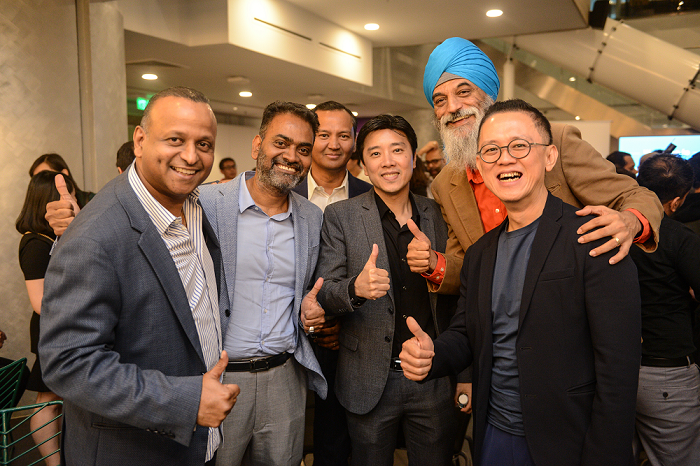 Getting to know each other. From left, Praba Thiagarajah, CEO of Basis Bay Group, Ramasamy Veeran, MD of Merchantrade Asia, Ivan Teh, group CEO of Fusionex Group, Karamjit Singh of DNA, CC Puan, CEO of Green Packet Bhd and Matt Chandran, CEO of iGene (standing behind Ramasamy).